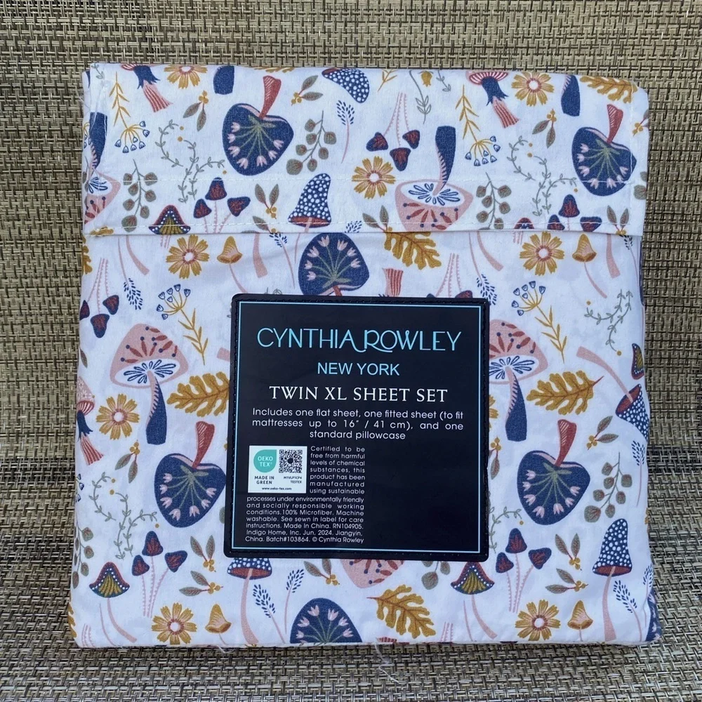 Cynthia Rowley Mushrooms Flowers Cottage Microfiber TWIN XL Sheet Set 3pc